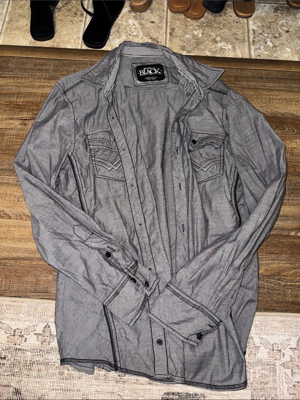 Buckle Men's Gray Lightweight Button-Front Shirt Jacket